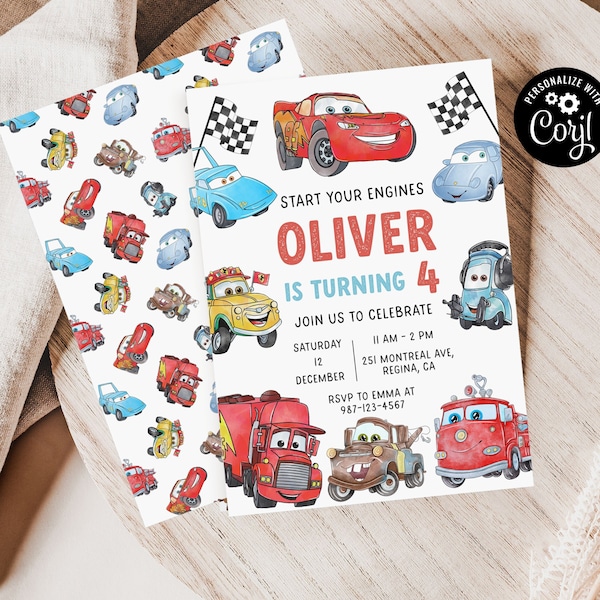 Editable Cars Birthday Party Invitation Cars Lightning Birthday Invite McQueen Birthday Party Invitation Boy Birthday Party Invite Car Party