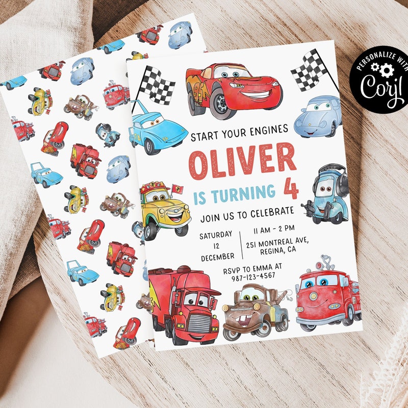 Invitation rayo mcqueen - Etsy México