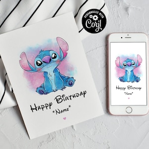 Edytowalna kartka urodzinowa Stitch spersonalizowana kartka urodzinowa Stitch Party