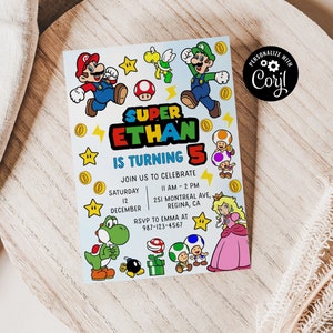 Editable Mario Bros Invitation Super Mario Birthday Invitation Super Brothers boy Invite Video Game Kid Invite Template Mario Party SM1