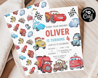 Editable Cars Birthday Party Invitation Cars Lightning Birthday Invite McQueen Birthday Party Invitation Boy Birthday Party Invite Car Party