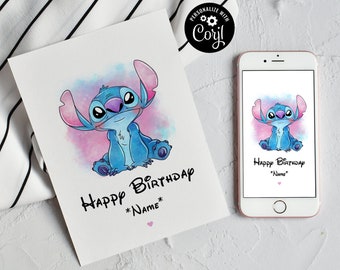 編集可能なハッピーバースデースティッチカード パーソナライズされたスティッチバースデーパーティーカード スティッチパーティー