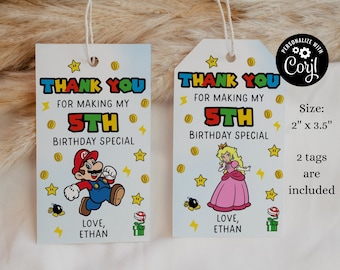 Super Mario Birthday Thank You Tag, Editable Video Game Party (Digital)