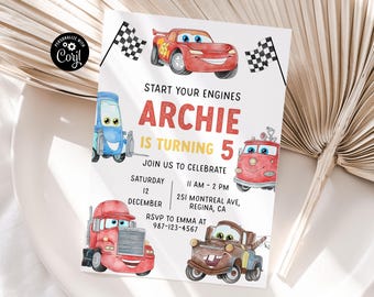 Invitación de cumpleaños de Cars, fiesta de Rayo McQueen editable (descarga digital)
