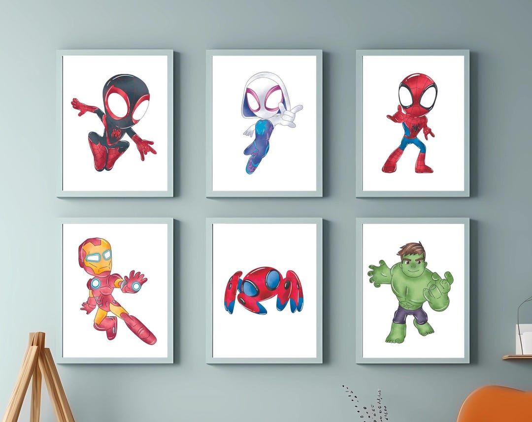SUPERHERO NURSERY ART, Set of 6, Colorful Kids Room, Bright Nursery ...