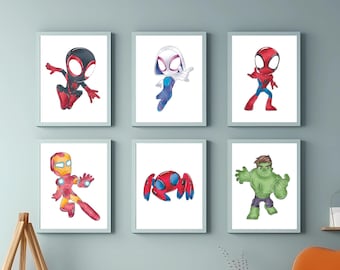 Superhero Nursery Art Prints, Kids Room Decor (Set of 6) (Digital Download)