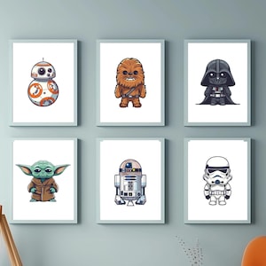 Juego de 6 pósteres de Star Wars, guardería de Star Wars, arte mural de Star Wars, arte infantil, impresiones para dormitorio infantil, habitación de bebé, arte de Star Wars, paquete de impresiones de Star Wars