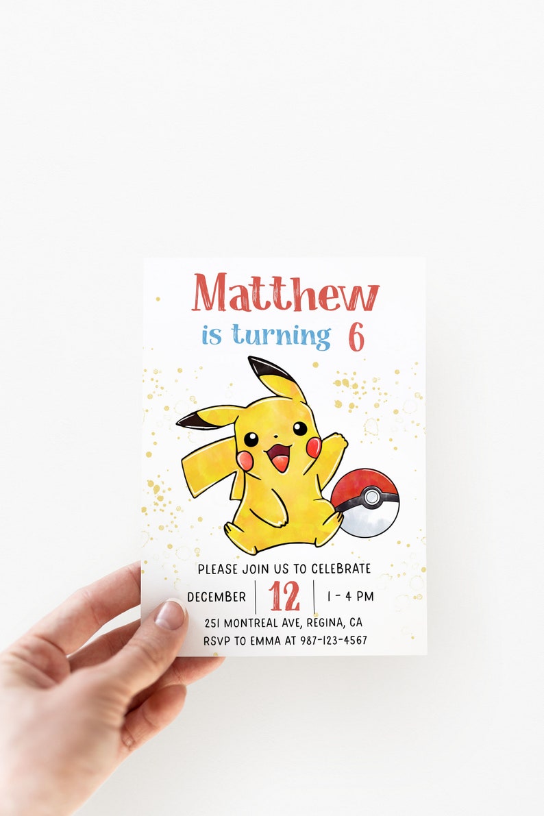 Editable Pikachu Invite Pokemon Invitation Instant Download 5x7 Pikachu ...