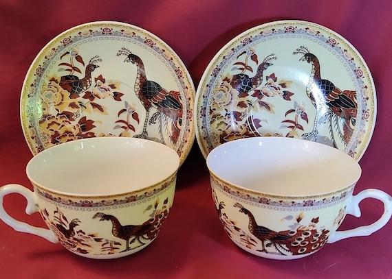 Vintage Yamasen Teacup and Saucer Sets Peacock Design 24K