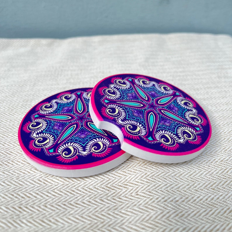 Set of 2 Handmade Ceramic Car Coasters,cup Holder Coasters,boho Car Cup