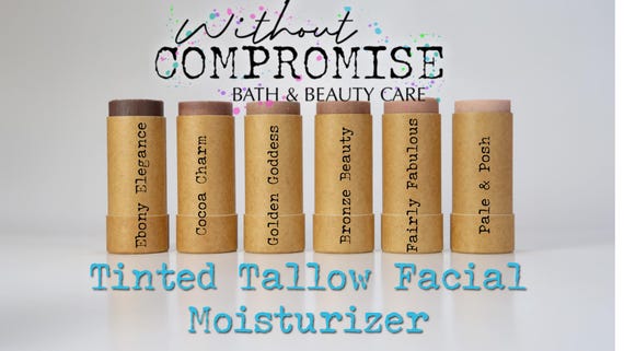 Tinted Tallow Facial Moisturizer | Kaolin Clay & Emu Oil, Light Coverage (50 mL Biodegradable Stick)