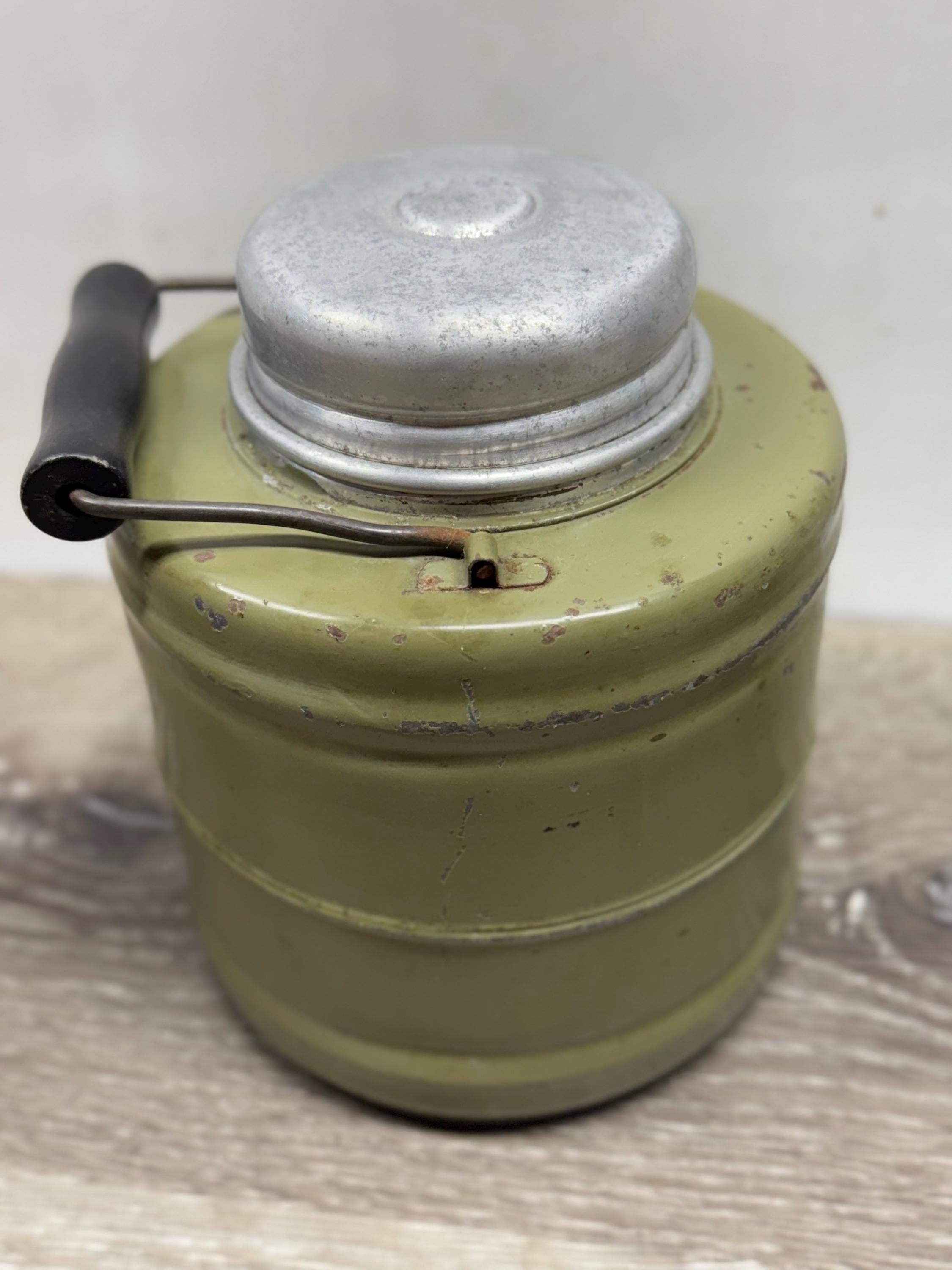 Vintage 1940s Green Thermos Jug: Glass Lined Picnic Camping