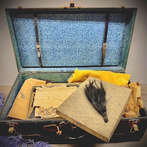 Antique 1920s Black Feather Plume | Wrapped in 1928 SF Chronicle | Perfumed Millinery Supply | Flapper Hat Trim from Heirloom Trunk