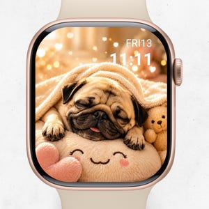 Cadran de montre Carlin endormi | Fond d'écran Chien câlin pour Apple Watch (Téléchargement numérique)