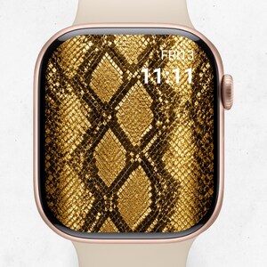 Apple Watch-bakgrund med guldfärgad ormskinn | Lyxig reptiltextur (digital nedladdning)