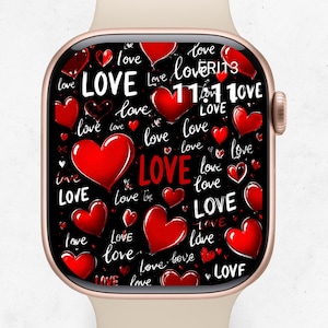 Rote Herzen Schwarzes AMOLED Apple Watch Hintergrundbild (Digitaler Download)