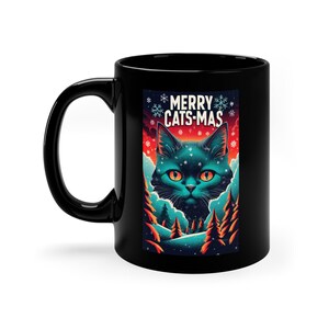 Merry Catsmas 11oz Tasse noire Cadeaux pour les amateurs de chats punk et les amateurs de café
