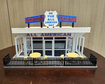 Kit de construcción inspirado en una hamburguesa americana a escala O