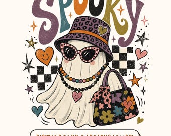 Spooky Girl PNG, Retro Halloween Ghost PNG, Girly Spooky Season Shirt Design, Leopard Ghost Sublimation, Cute Fall Digital Download