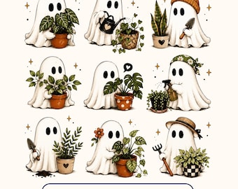 Ghost Plant Lover PNG, Gardening Ghost Bundle, Cute Houseplant Ghost PNG, Plant Mom Sublimation File