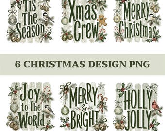 Vintage Christmas PNG Bundle, Christmas Sayings PNG, Merry Christmas Sublimation, Holiday Bundle PNG, Christmas Designs, Digital Download