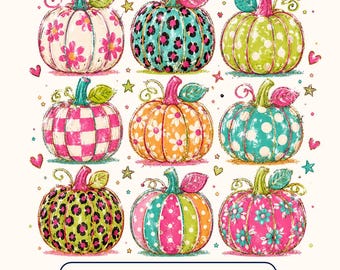 Pumpkin PNG Bundle, Cute Fall Pumpkin PNG, Retro Floral Pumpkin Clipart, Autumn Sublimation Design, Boho Pumpkin Bundle, Digital Download
