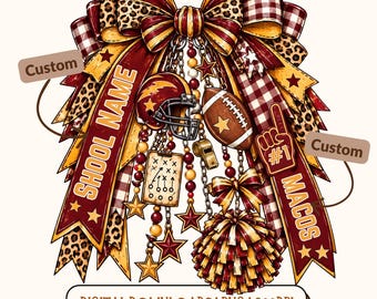 Personalized Football Bow PNG, Custom Mascot Football PNG, Game Day Shirt Design, Leopard Bow Sublimation, Digital Download