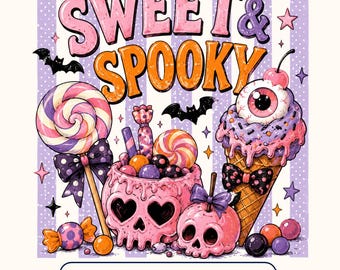Sweet and Spooky PNG, Cute Halloween PNG, Pink Halloween Sublimation, Pastel Goth Skull PNG, Coquette Halloween Png