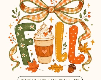 Fall PNG, Pumpkin Spice Latte PNG, Cozy Autumn Bow Shirt Design, Preppy Fall Sublimation, Cute Fall Coffee Digital Download