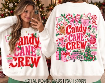 Candy Cane Crew PNG, Pink Christmas PNG, Candy Cane Christmas Shirt, Retro Holiday Sublimation, Cute Christmas Digital Download