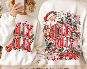 Holly Jolly PNG, Retro Christmas PNG, Santa Nutcracker Shirt Design, Vintage Holiday Sublimation, Colorful Christmas Digital Download