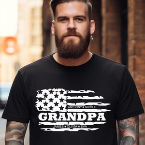 Personalized Grandpa T-shirt - FLAG & Grandkids Names, T-shirt for Grandpa, Grandpa&#39;s Birthday, Father&#39;s Day gift for Grandpa from grandkids