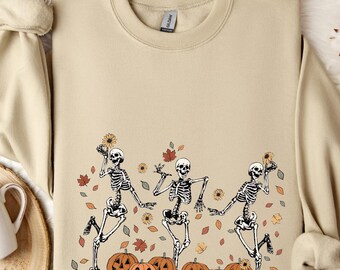 Dancing Skeleton Sweatshirt: Spooky Pumpkin Halloween Crewneck