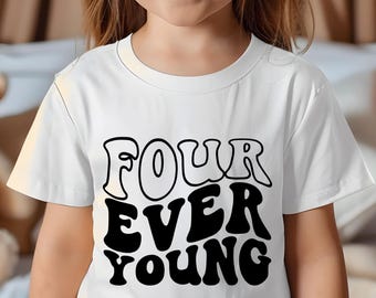 Four Ever Young Retro Birthday Tee - Groovy 4th Birthday Toddler Shirt