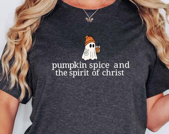 Ghost Pumpkin Spice Coffee T-Shirt: Christian Halloween Womens Apparel
