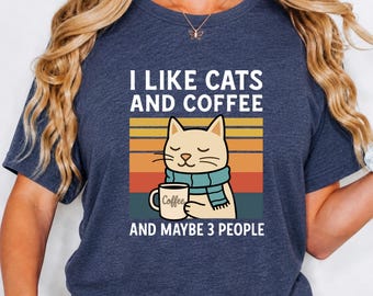 Cats And Coffee Shirt, Retro Cat Lover Tee, Funny Coffee Shirt, Cat Mom Tee, Vintage Graphic Shirt, Animal Lover Gift