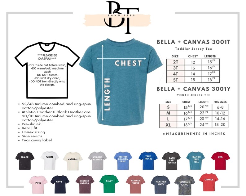 The image is a collage of various t-shirt designs, including a blue t-shirt with measurements and a toddler jersey t-shirt. The collage also includes a list of different t-shirt colors and styles, as well as a list of t-shirt sizes and measurements.