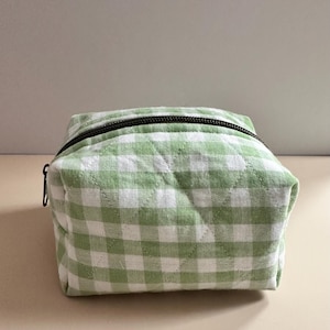 Green Gingham Mini Boxy Makeup Bag