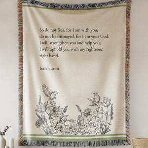 Personalized Scripture Blanket, Custom Bible Verse Woven Throw, Christian Mom Gift, Baptism Gift, Faith Home Decor Cotton Blanket Throw