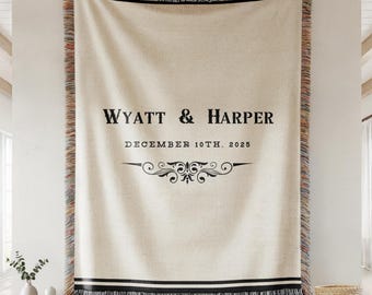Personalized Western Blanket with Names & Date, Rustic Couple Gift, Cowboy Throw for Wedding, Anniversary, Engagement or Valentine’s Day
