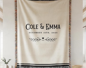 Personalized Cowboy Woven Blanket with Names & Date, Rustic Western Couple Gift, Wedding, Anniversary, Engagement or Valentine’s Day Throw