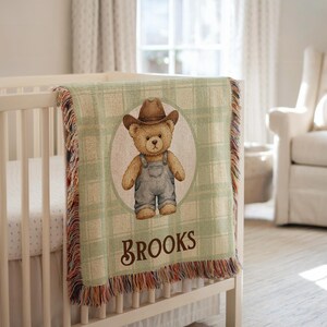 Manta con nombre para bebé de rodeo occidental, manta tejida de vaquero personalizada para cuna, recuerdo de guardería para bebé niño o niña, manta para niño pequeño o recién nacido