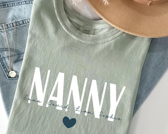 Nanny Shirt, Nanny Personalized Shirt for Nanny Mothers Day Grandma Gift, Nanny Shirt With Grandkid Names Nanny Shirt, Gift for Nanny