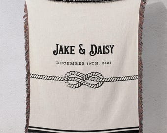 Western Woven Blanket with Names & Date, Personalized Cowboy Throw for Couples, Perfect Wedding, Anniversary, Engagement or Valentine’s Gift