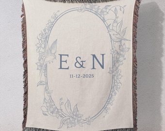 Custom Couples Throw Blanket with Initials, Personalized Wedding Gift for Newlyweds, Bridal Shower, Engagement Present, Anniversary Blanket