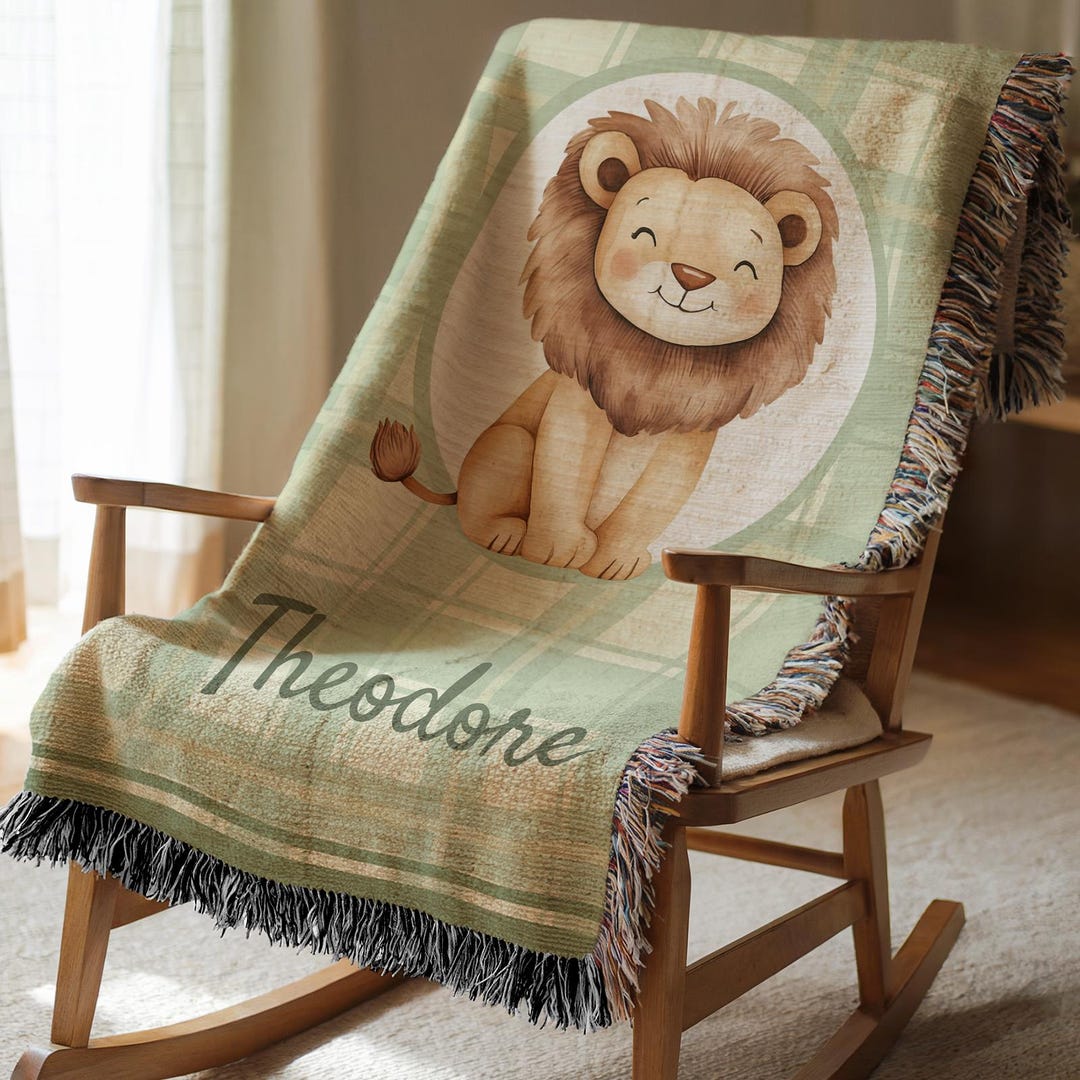 Personalized Lion Baby Blanket With Custom Name, Safari Nursery Decor ...