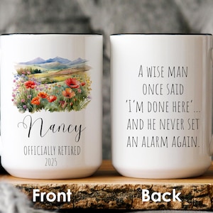 Custom Retired Mug for Her – Personalized Gift for Retiring Women, Boss, Teacher, Coworker, Happy Retirement Cup, Officially Retired mug