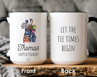 Happy Retirement Mug for Him, Custom Golf Retirement Mug, Custom Coffee Cup, Gift for Boss, Coworker, Friend, Golf lover gift, Gift for him