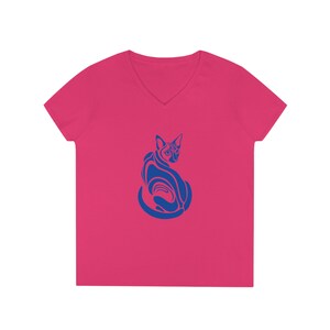 Blue Sphynx Cat Graphic Tee - V-Neck Cat Lover T-Shirt image 4