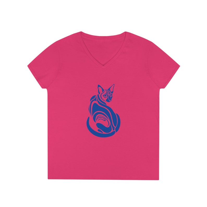 Blue Sphynx Cat Graphic Tee - V-Neck Cat Lover T-Shirt image 4